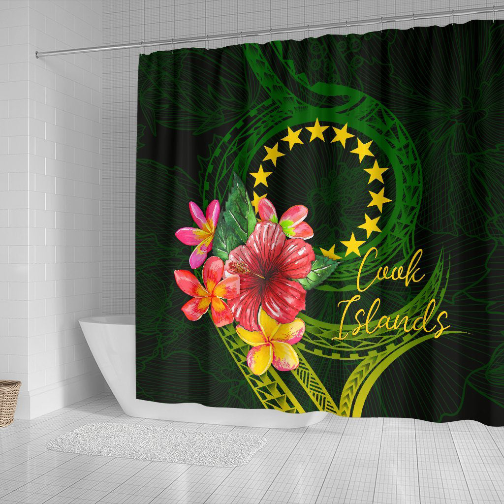 Cook Islands Polynesian Shower Curtain- Floral With Seal Flag Color