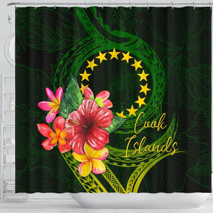 Cook Islands Polynesian Shower Curtain- Floral With Seal Flag Color