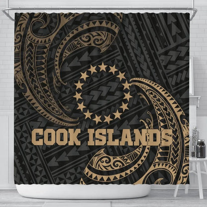 Cook Islands Polynesian Shower Curtain - Gold Tribal Wave