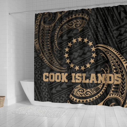 Cook Islands Polynesian Shower Curtain - Gold Tribal Wave