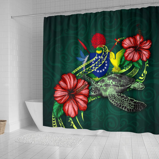 Cook Islands Polynesian Shower Curtain - Green Turtle Hibiscus