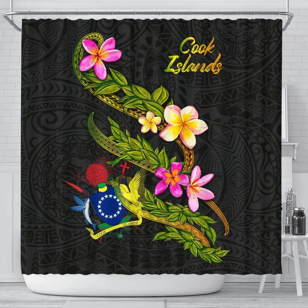 Cook Islands Polynesian Shower Curtain - Plumeria Tribal