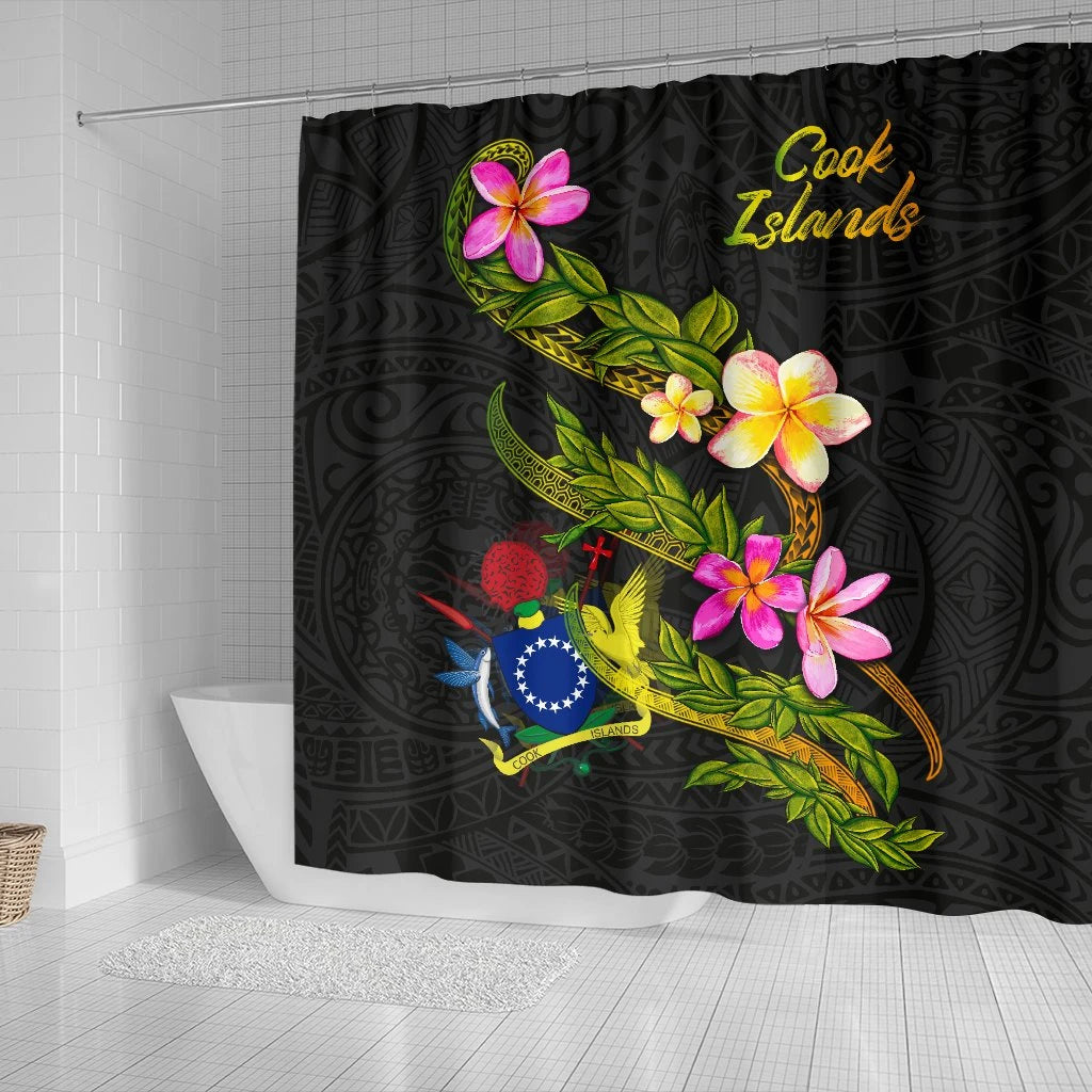 Cook Islands Polynesian Shower Curtain - Plumeria Tribal