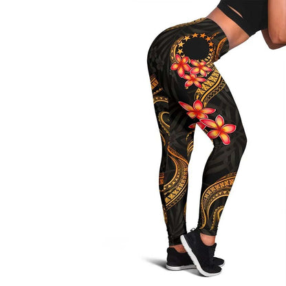 Cook Islands Polynesian Women Legging - Gold Plumeria