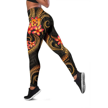 Cook Islands Polynesian Women Legging - Gold Plumeria