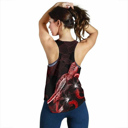 Cook Islands Polynesian Women Tank Top - Turtle With Blooming Hibiscus Red