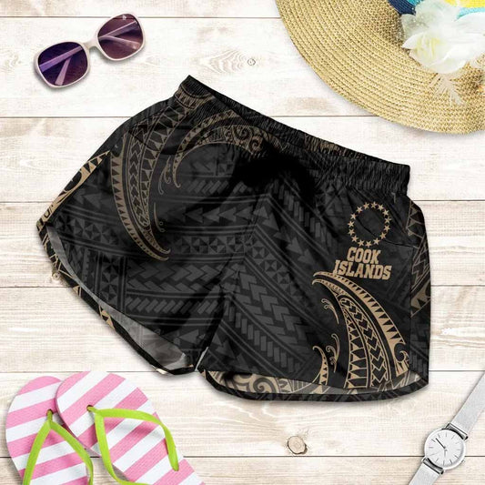 Cook Islands Polynesian Women Shorts - Gold Tribal Wave