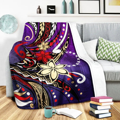Cook Islands Premium Blanket - Tribal Flower With Special Turtles Purple Color