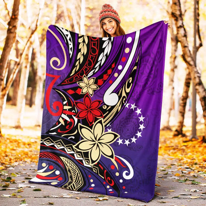 Cook Islands Premium Blanket - Tribal Flower With Special Turtles Purple Color