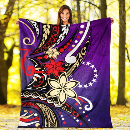 Cook Islands Premium Blanket - Tribal Flower With Special Turtles Purple Color