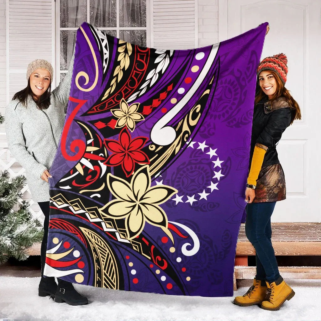 Cook Islands Premium Blanket - Tribal Flower With Special Turtles Purple Color
