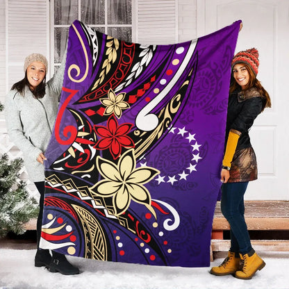 Cook Islands Premium Blanket - Tribal Flower With Special Turtles Purple Color
