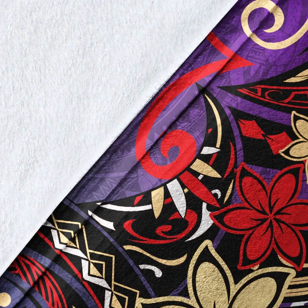 Cook Islands Premium Blanket - Tribal Flower With Special Turtles Purple Color
