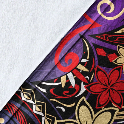 Cook Islands Premium Blanket - Tribal Flower With Special Turtles Purple Color