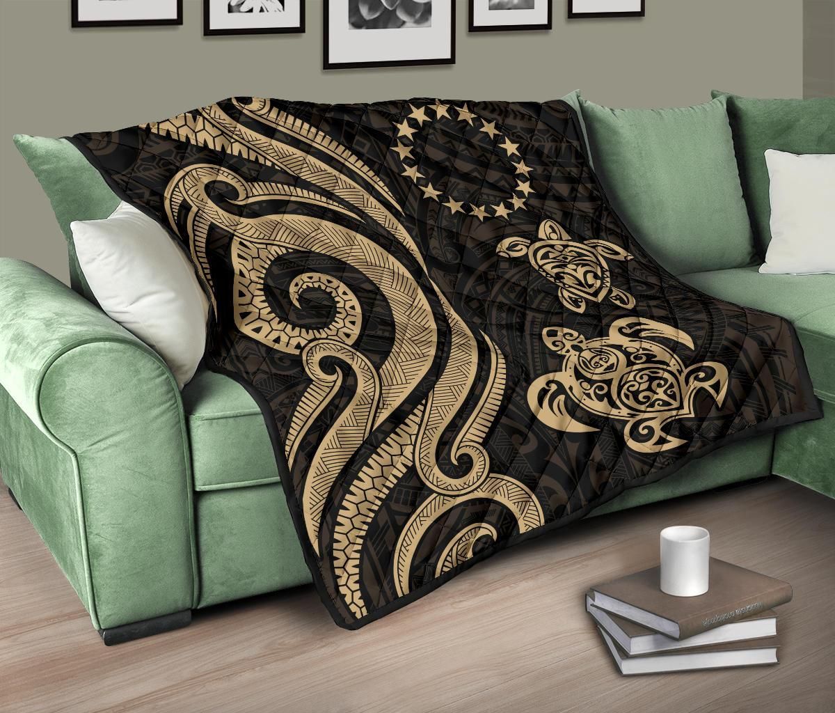 Cook Islands Premium Quilt - Gold Tentacle Turtle
