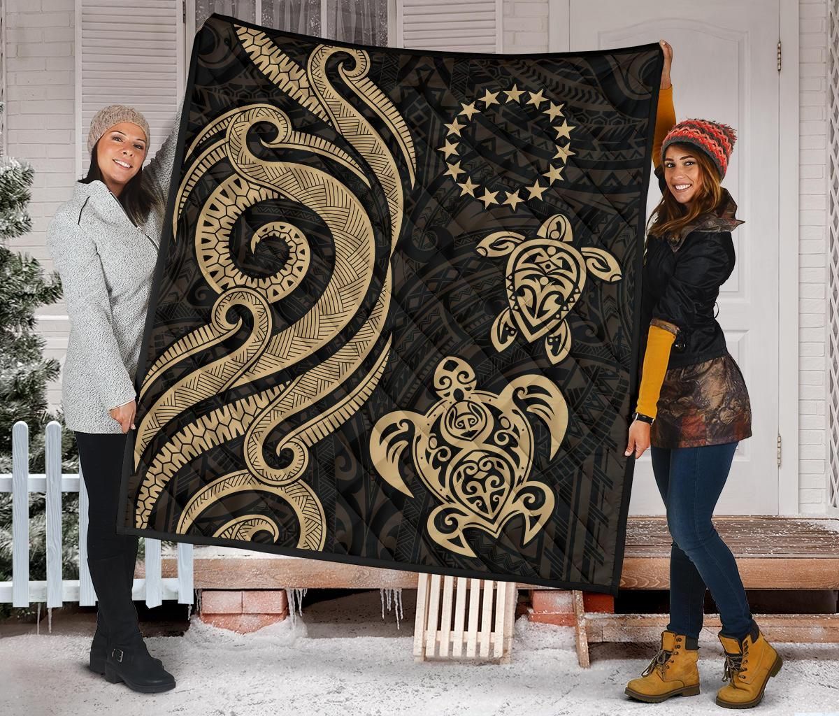 Cook Islands Premium Quilt - Gold Tentacle Turtle