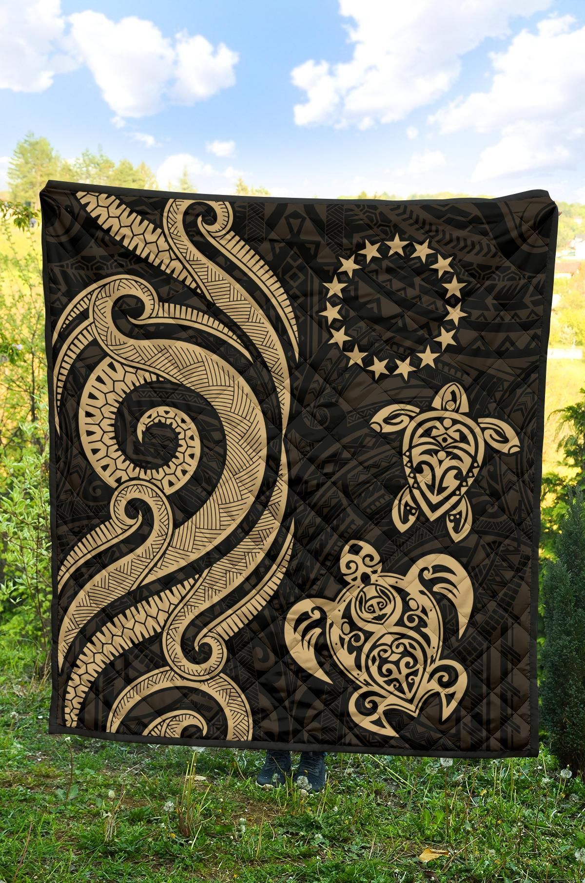 Cook Islands Premium Quilt - Gold Tentacle Turtle