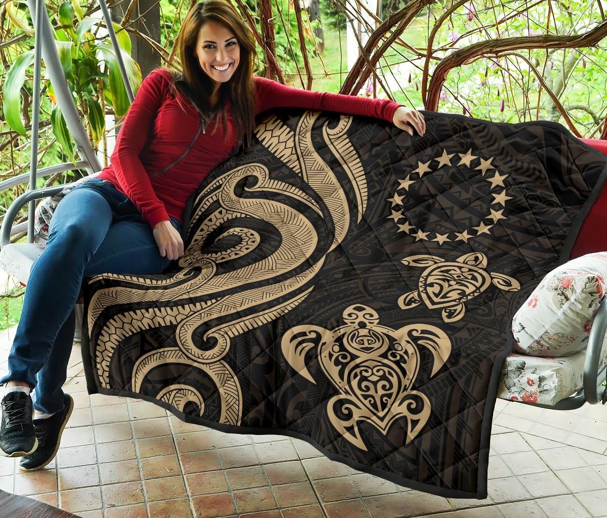 Cook Islands Premium Quilt - Gold Tentacle Turtle