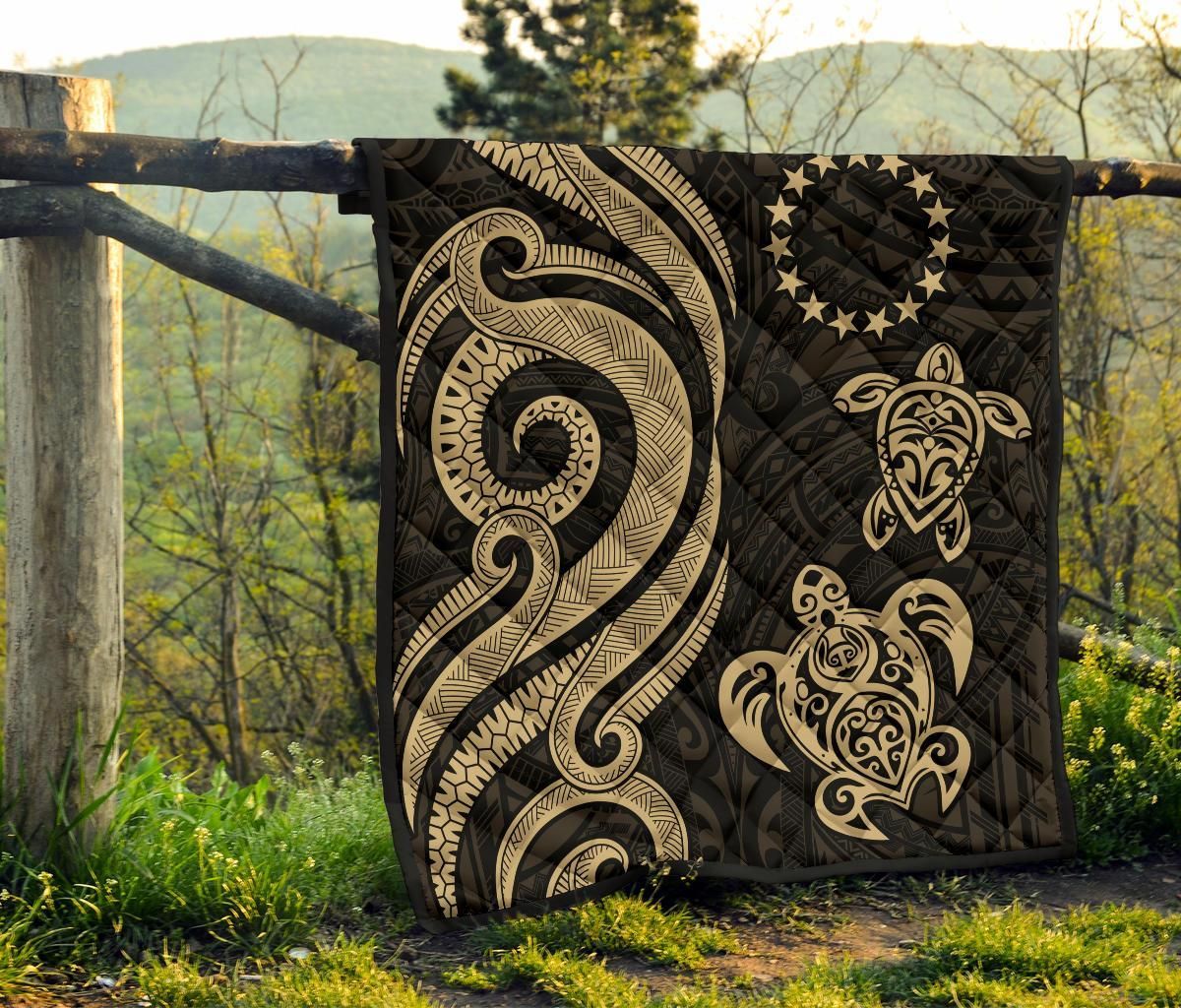 Cook Islands Premium Quilt - Gold Tentacle Turtle