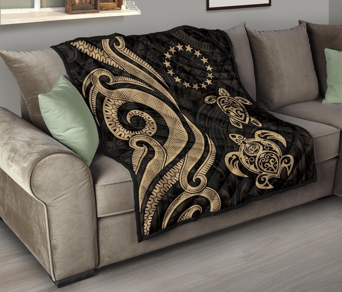 Cook Islands Premium Quilt - Gold Tentacle Turtle