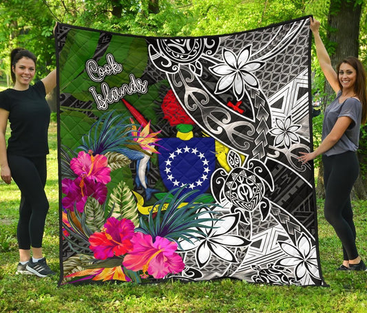 Cook Islands Premium Quilt - Turtle Plumeria Banana Leaf