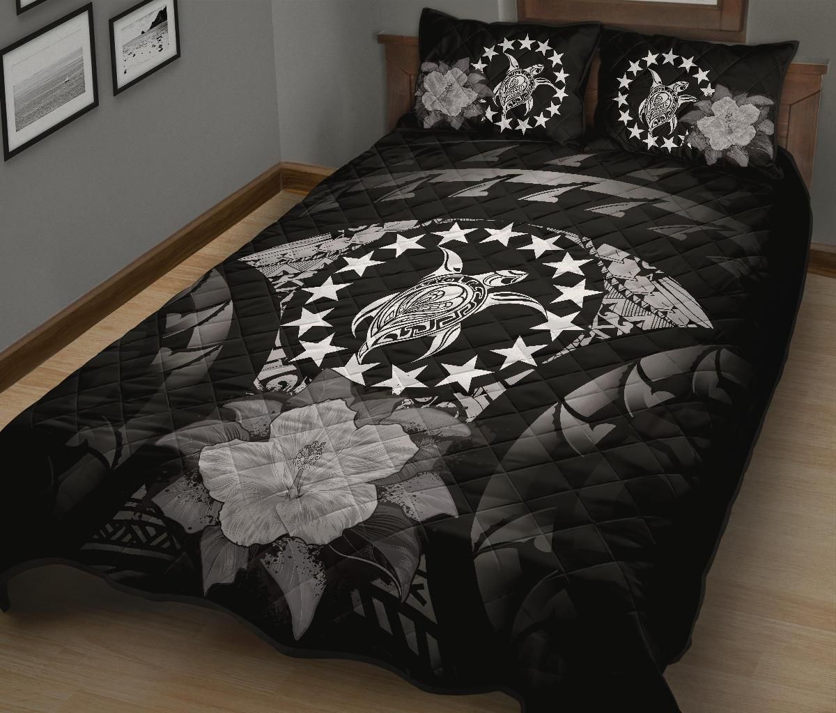 Cook Islands Polynesian Quilt Bed Set Hibiscus Gray