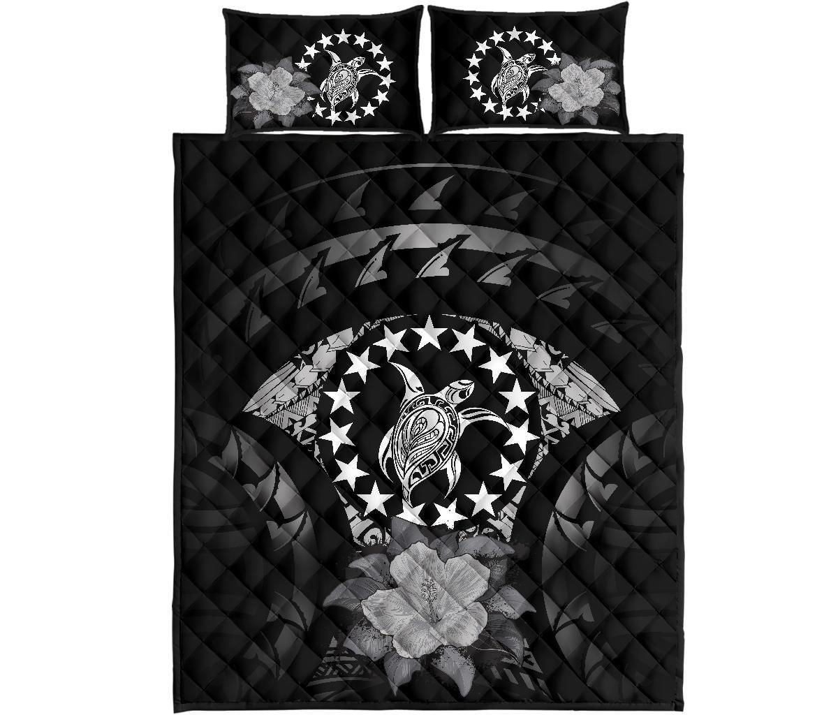 Cook Islands Polynesian Quilt Bed Set Hibiscus Gray