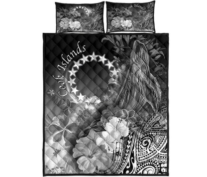 Cook Islands Quilt Bed Set - Humpback Whale with Tropical Flowers (White)