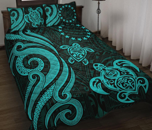 Cook Islands Quilt Bed Set - Turquoise Tentacle Turtle