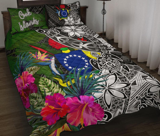 Cook Islands Quilt Bed Set - Turtle Plumeria Banana Leaf