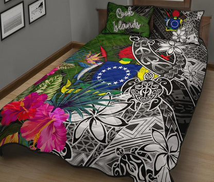 Cook Islands Quilt Bed Set - Turtle Plumeria Banana Leaf