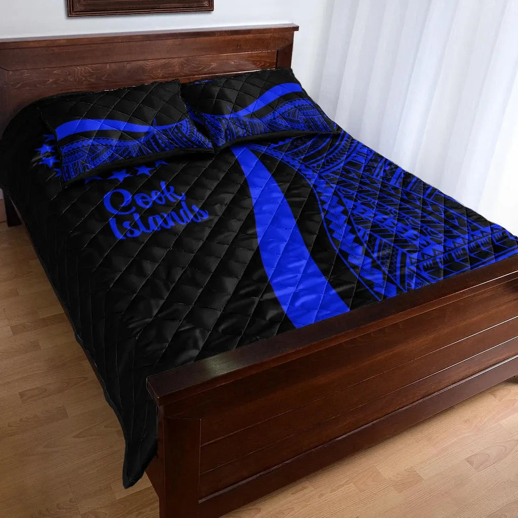Cook Islands Quilt Bed Set - Blue Polynesian Tentacle Tribal Pattern