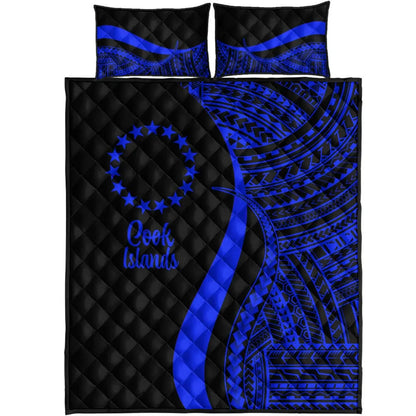 Cook Islands Quilt Bed Set - Blue Polynesian Tentacle Tribal Pattern