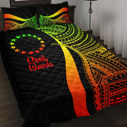 Cook Islands Quilt Bed Set - Reggae Polynesian Tentacle Tribal Pattern