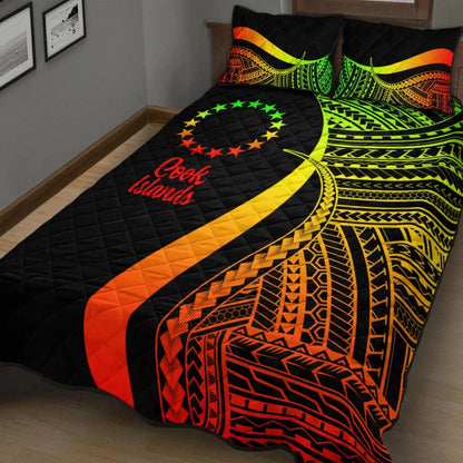 Cook Islands Quilt Bed Set - Reggae Polynesian Tentacle Tribal Pattern