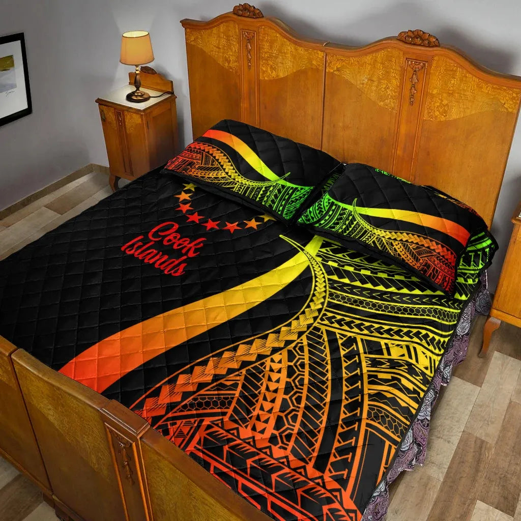 Cook Islands Quilt Bed Set - Reggae Polynesian Tentacle Tribal Pattern