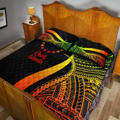 Cook Islands Quilt Bed Set - Reggae Polynesian Tentacle Tribal Pattern