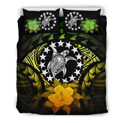 Cook Islands Duvet Cover Set - Flag Turtle & Reggae Hibiscus