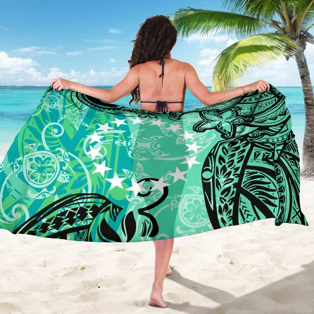Cook Islands Sarong - Vintage Floral Pattern Green Color