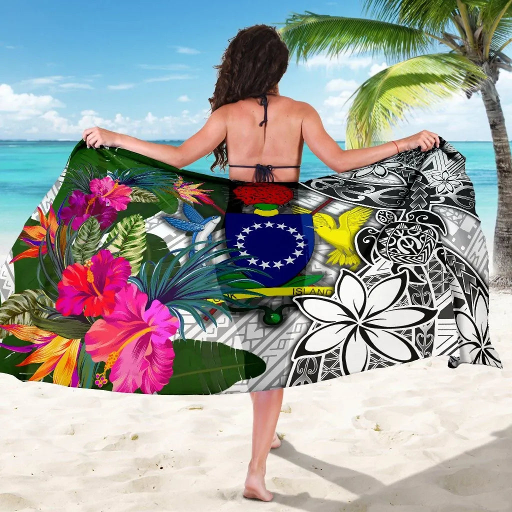 Cook Islands Sarong White - Turtle Plumeria Banana Leaf