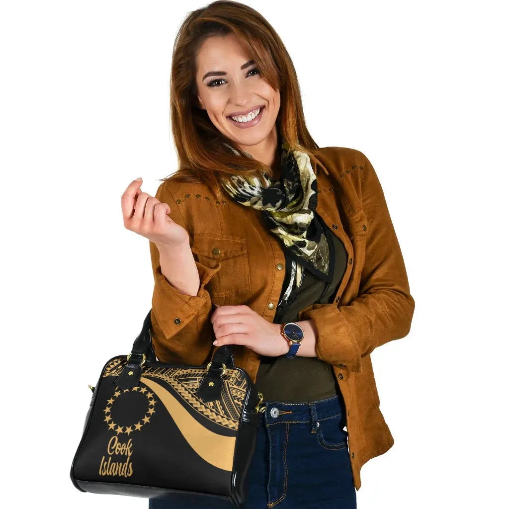 Cook Islands Shoulder Handbag - Gold Polynesian Tentacle Tribal Pattern