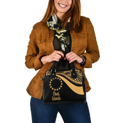 Cook Islands Shoulder Handbag - Gold Polynesian Tentacle Tribal Pattern