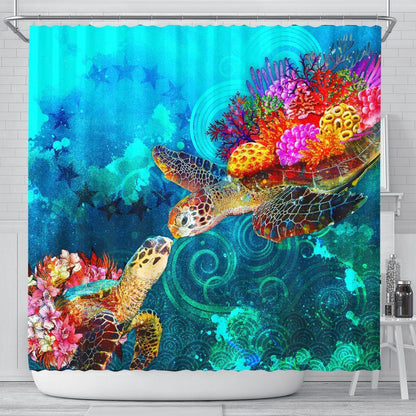 Cook Islands Shower Curtain - Sea Turtle Coral Treasure