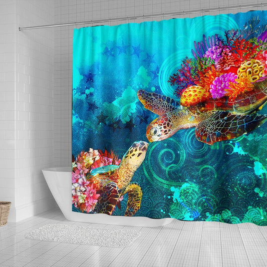 Cook Islands Shower Curtain - Sea Turtle Coral Treasure