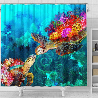 Cook Islands Shower Curtain - Sea Turtle Coral Treasure