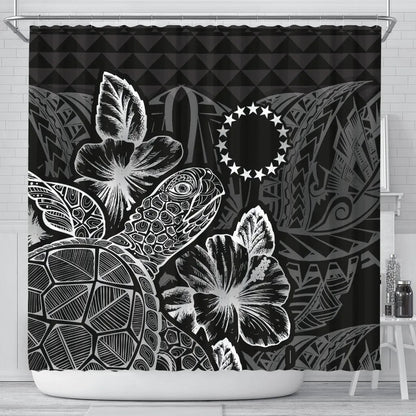 Cook Islands Shower Curtain Turtle Hibiscus Black