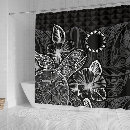 Cook Islands Shower Curtain Turtle Hibiscus Black
