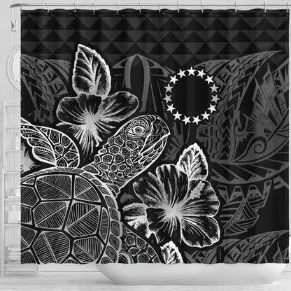 Cook Islands Shower Curtain Turtle Hibiscus Black