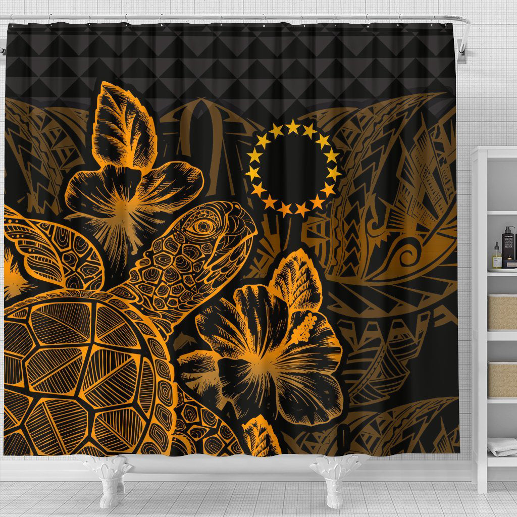 Cook Islands Shower Curtain Turtle Hibiscus Gold