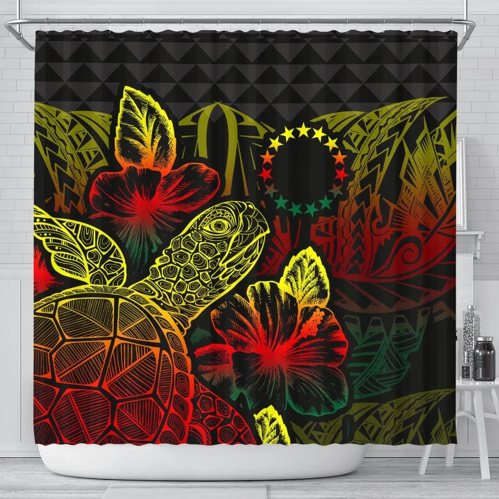 Cook Islands Shower Curtain Turtle Hibiscus Reggae